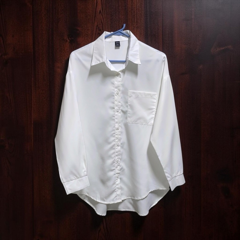 SHEIN Women's White Button Down Shirt Size Small Classic Long Sleeve Blouse